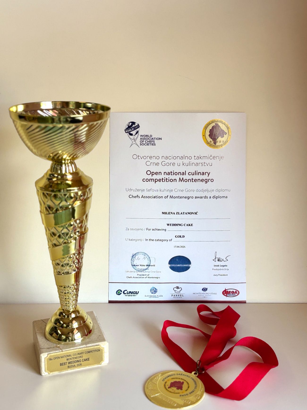 Pehar, diploma i zlatna medalja — Budva 2026